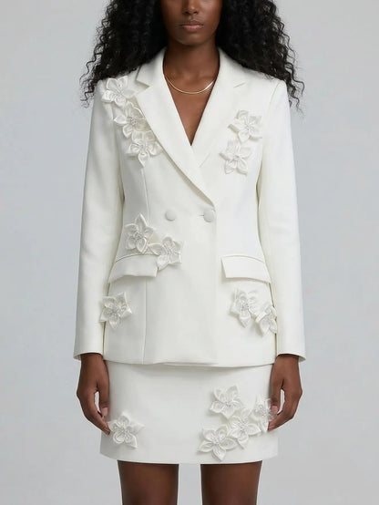 3D Floral Blazer and Mini Skirt Set - Suits & Sets