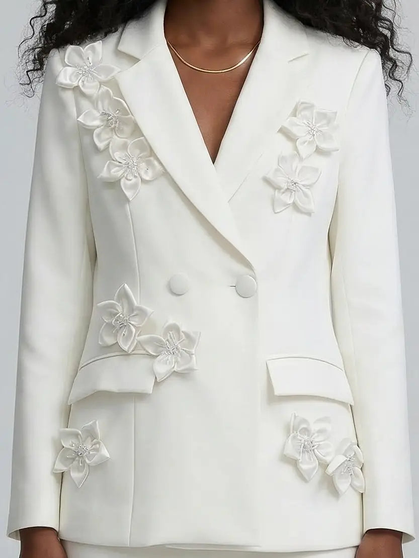 3D Floral Blazer and Mini Skirt Set - Suits & Sets