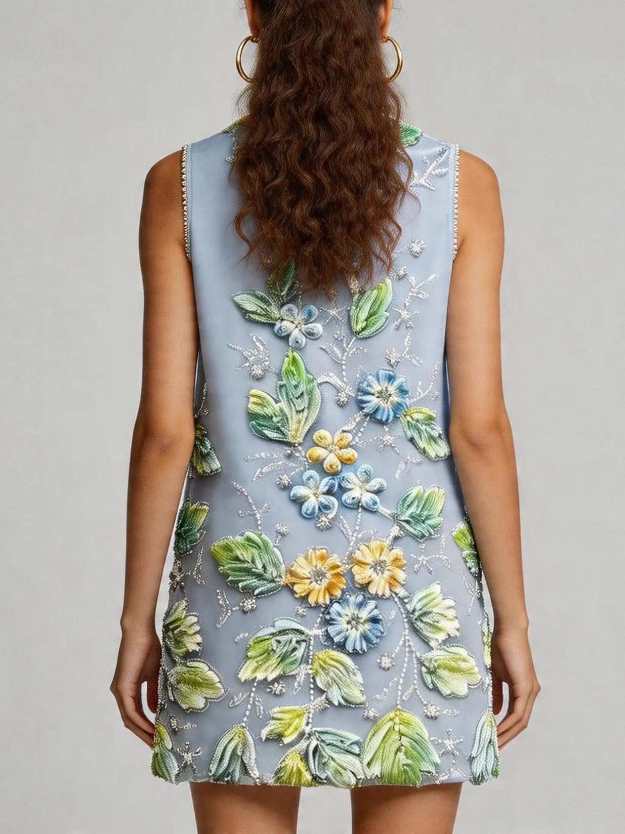 3D Floral Embroidered Shift Mini Dress - Dresses