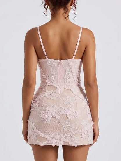 3D Floral Lace Butterfly Appliqué Mini Dress - Dresses