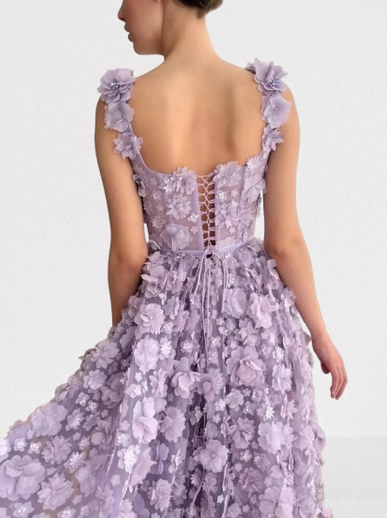 3D Floral Sleeveless Flared Gown Dresses