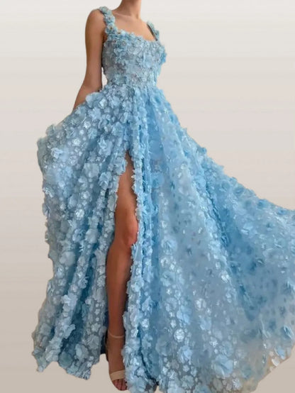 3D Floral Sleeveless Flared Gown Dresses