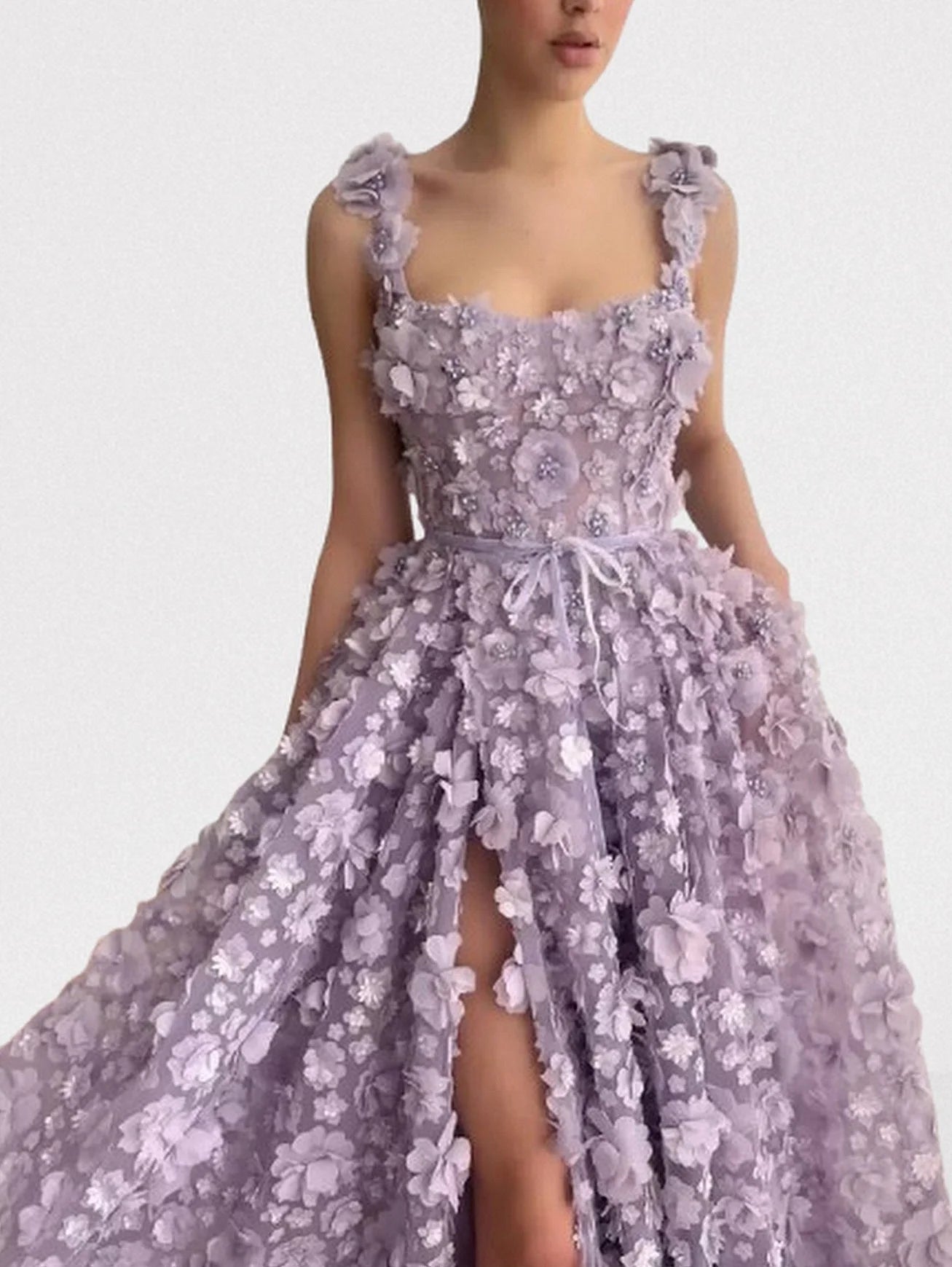 3D Floral Sleeveless Flared Gown Dresses