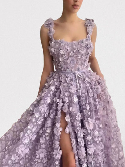 3D Floral Sleeveless Flared Gown Dresses