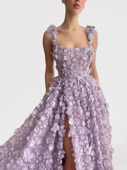 3D Floral Sleeveless Flared Gown Dresses