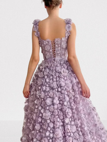 3D Floral Sleeveless Flared Gown Dresses