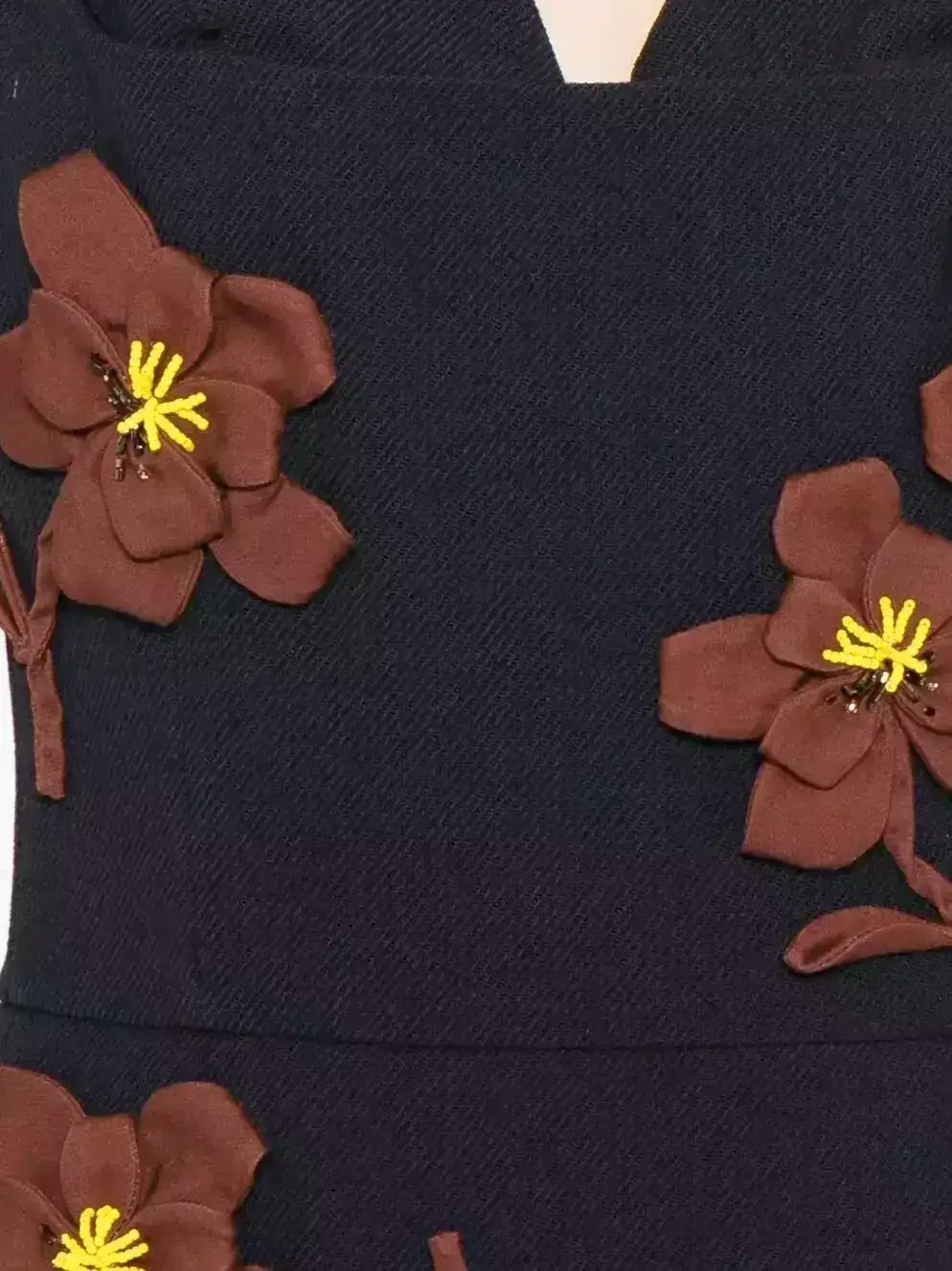 3D Floral Wool-Twill Midi Dress - Dresses