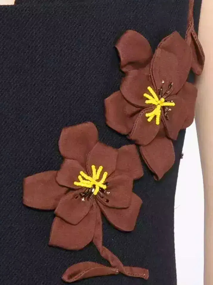 3D Floral Wool-Twill Midi Dress - Dresses