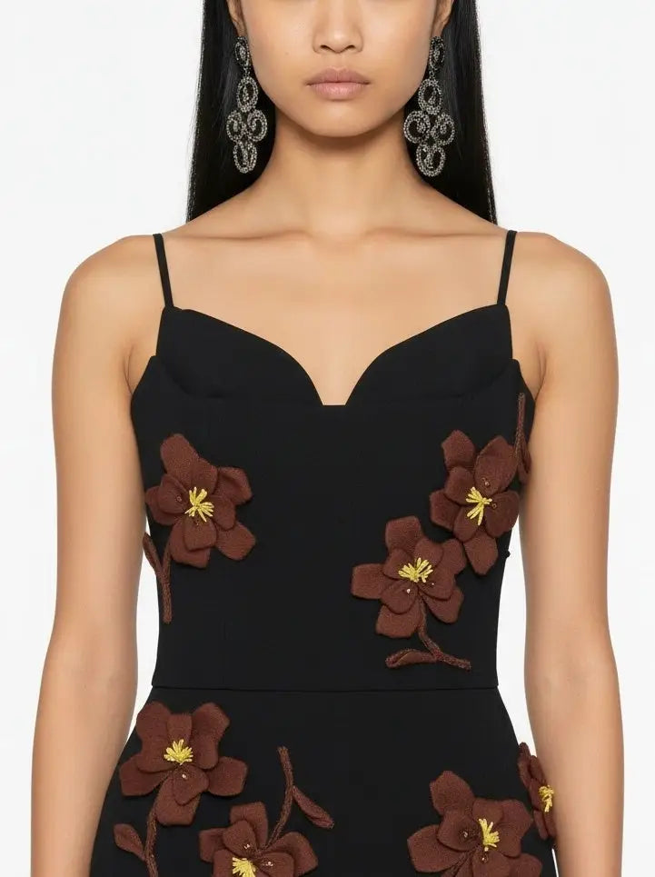 3D Floral Wool-Twill Midi Dress - Dresses