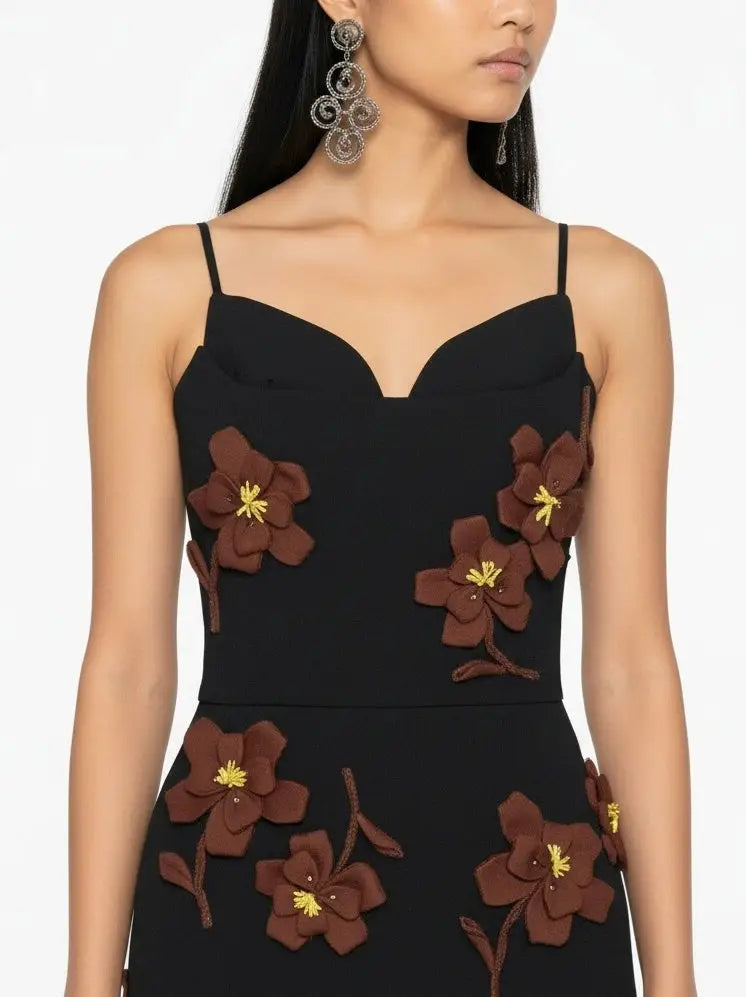 3D Floral Wool-Twill Midi Dress - Dresses