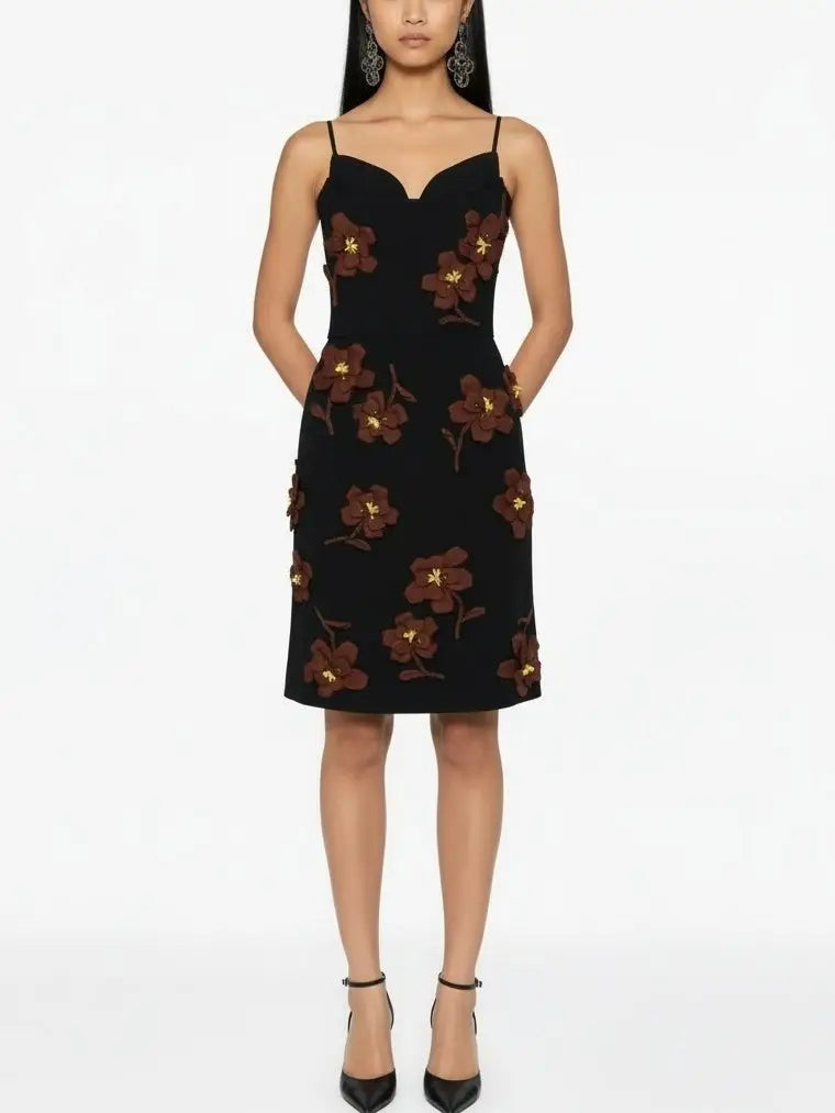 3D Floral Wool-Twill Midi Dress - Dresses