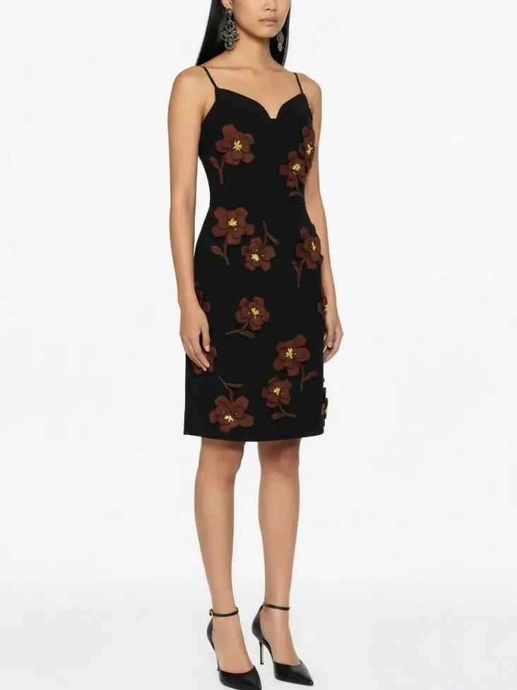 3D Floral Wool-Twill Midi Dress - Dresses