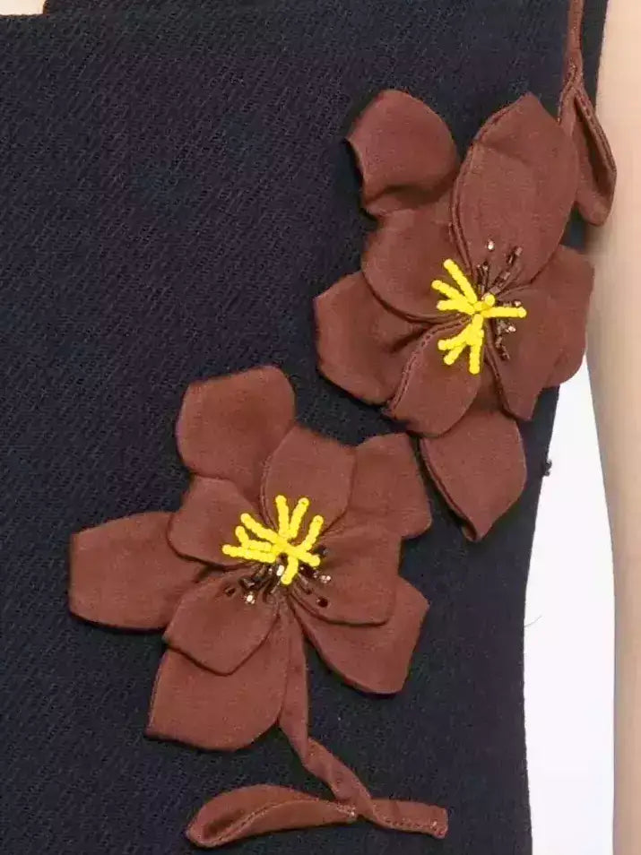 3D Floral Wool-Twill Midi Dress - Dresses