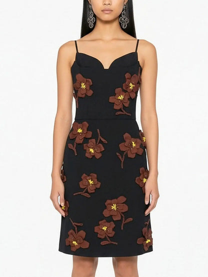 3D Floral Wool-Twill Midi Dress - Dresses