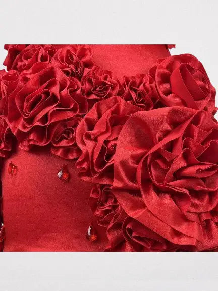 3D Red Floral Halter Corset Mini Dress - Dresses