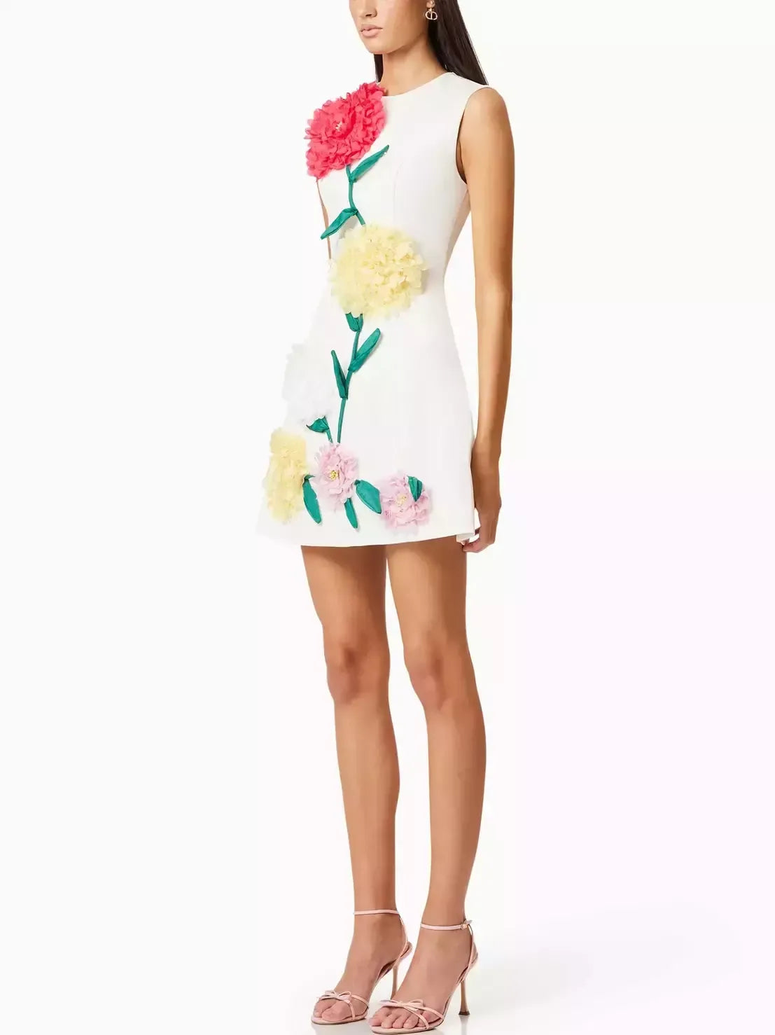 3D Floral Appliqued A-Line Mini Dress - Dresses