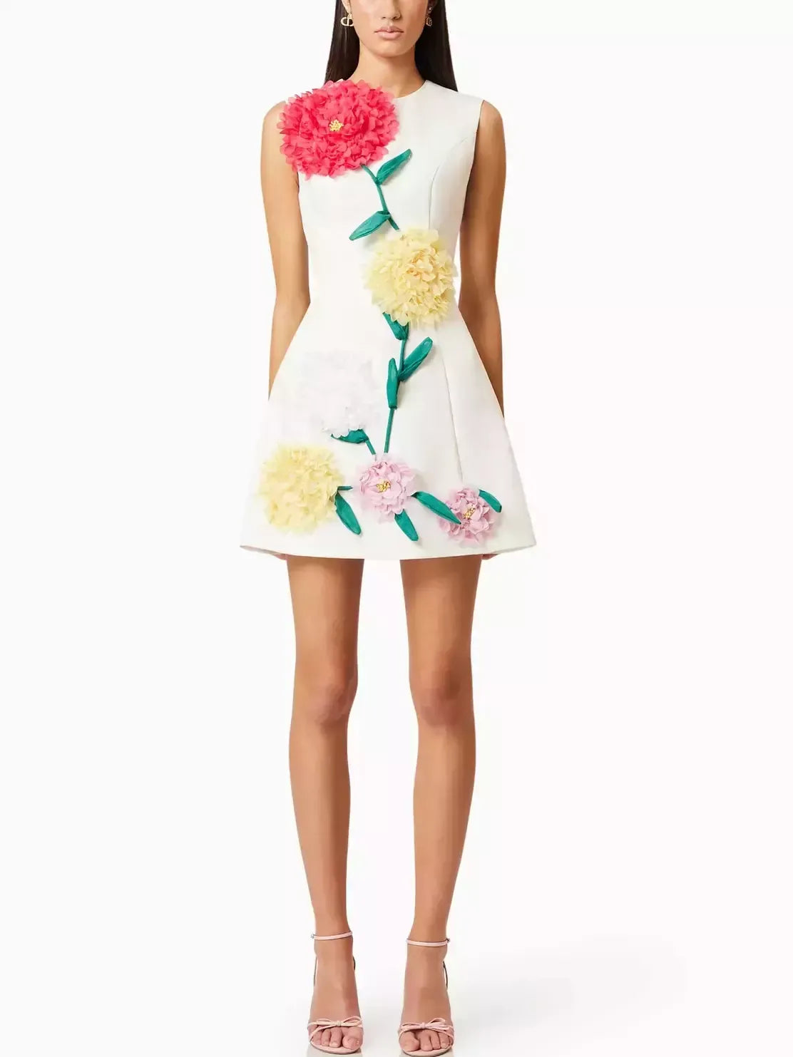 3D Floral Appliqued A-Line Mini Dress - Dresses