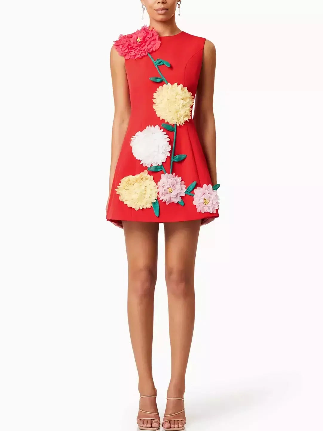 3D Floral Appliqued A-Line Mini Dress - Dresses
