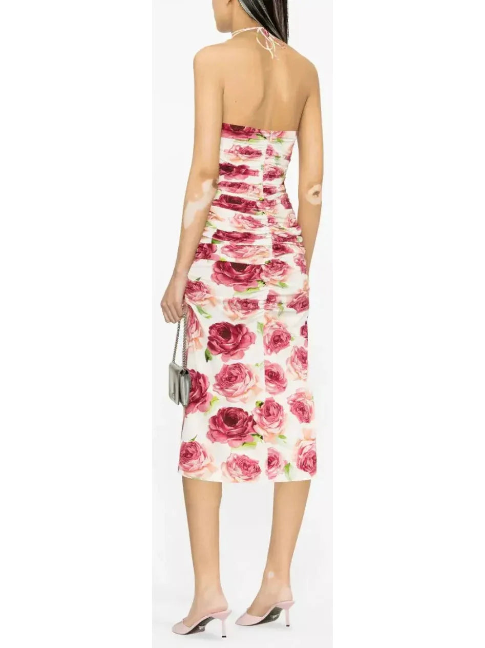 3d Floral-Print Ruched Halter Dress - Dresses