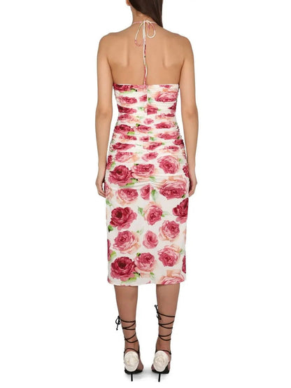 3d Floral-Print Ruched Halter Dress - Dresses