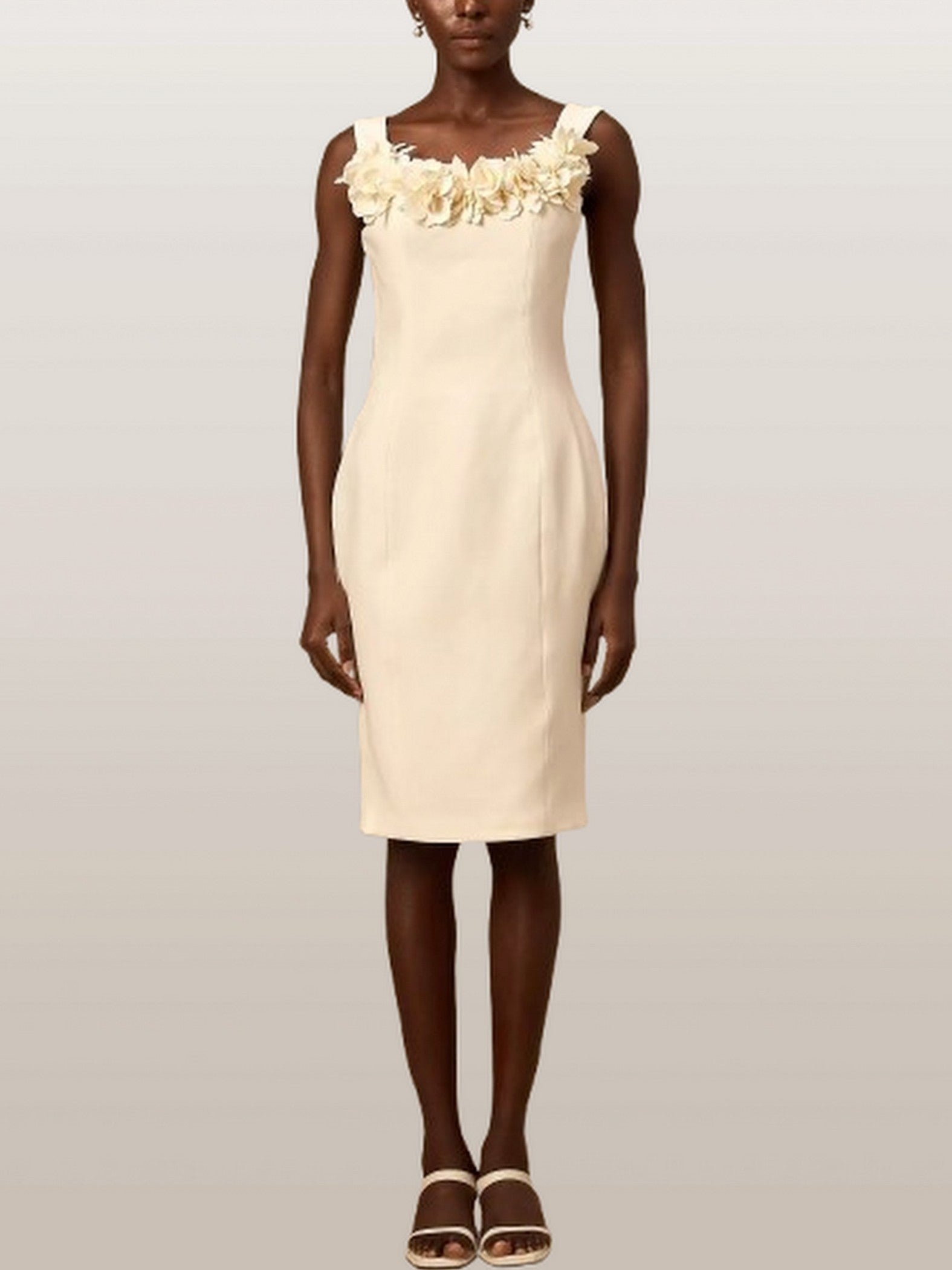 3D Petal-Appliques Sleeveless Dress in Cream - Dresses