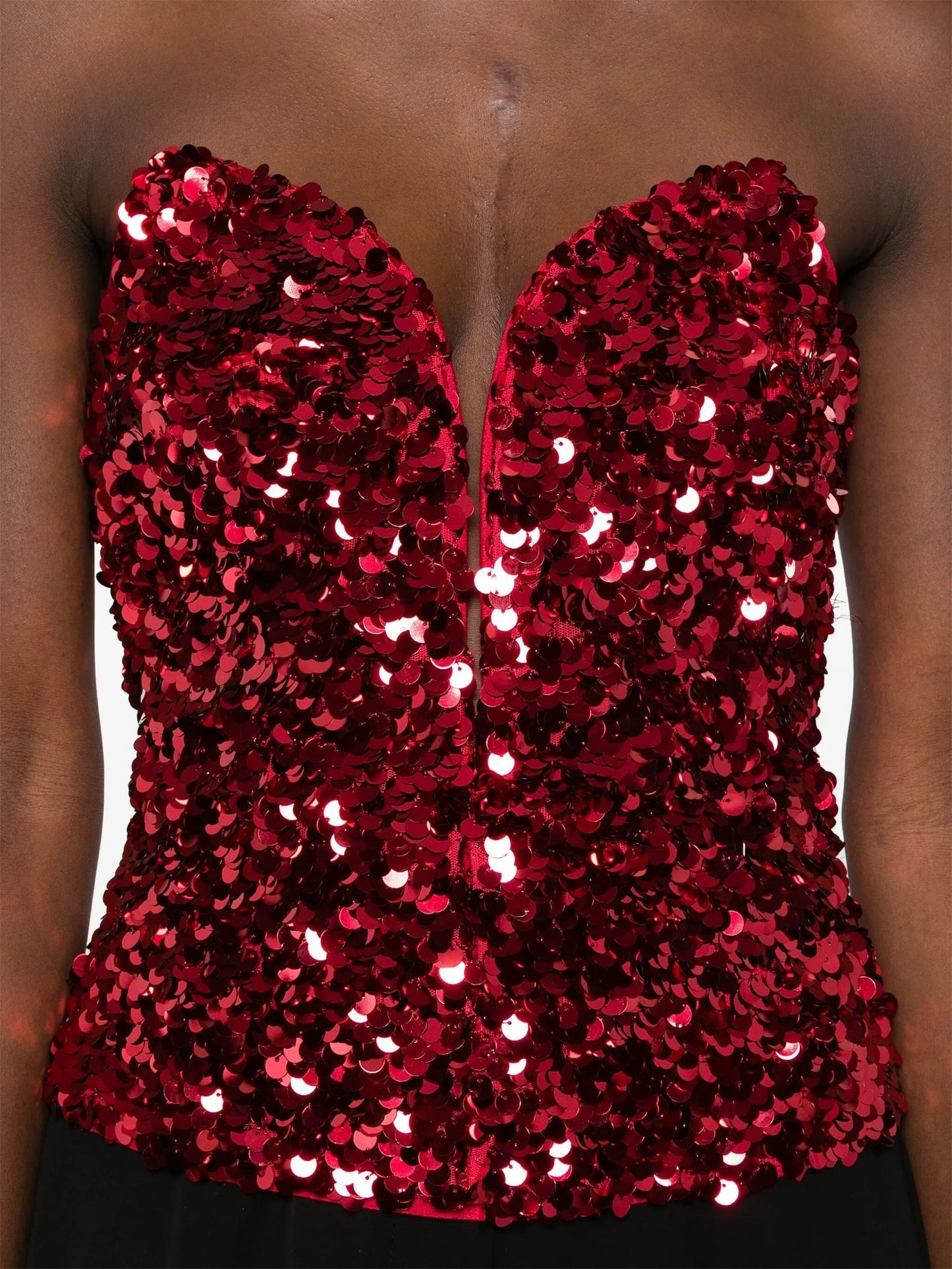 3D Red Sequin Corset Top - Tops