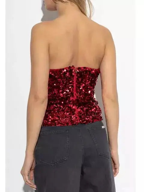 3D Red Sequin Corset Top - Tops