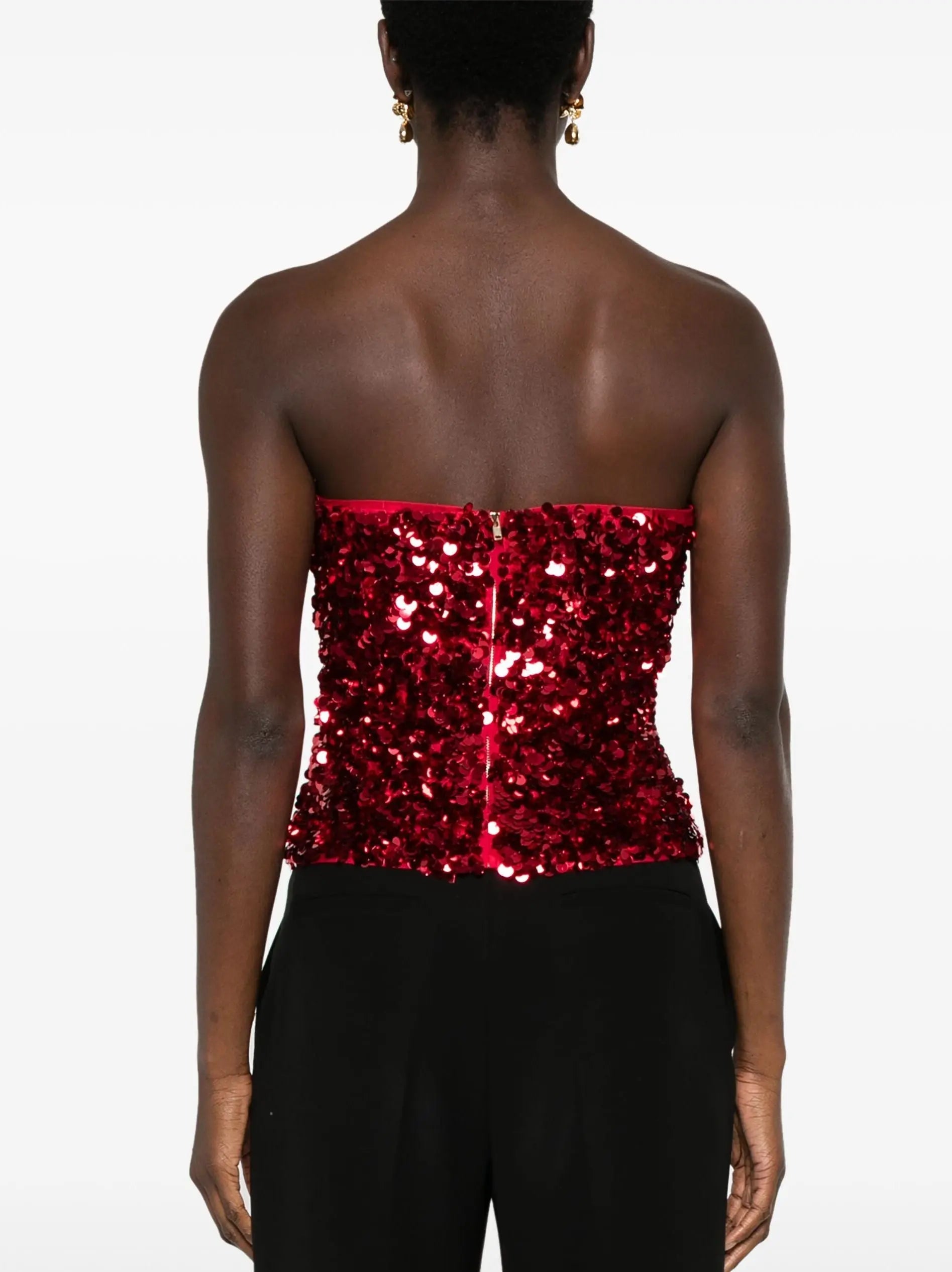 3D Red Sequin Corset Top - Tops