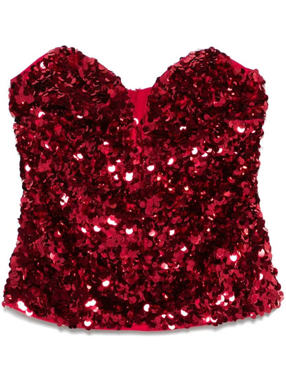 3D Red Sequin Corset Top - Tops