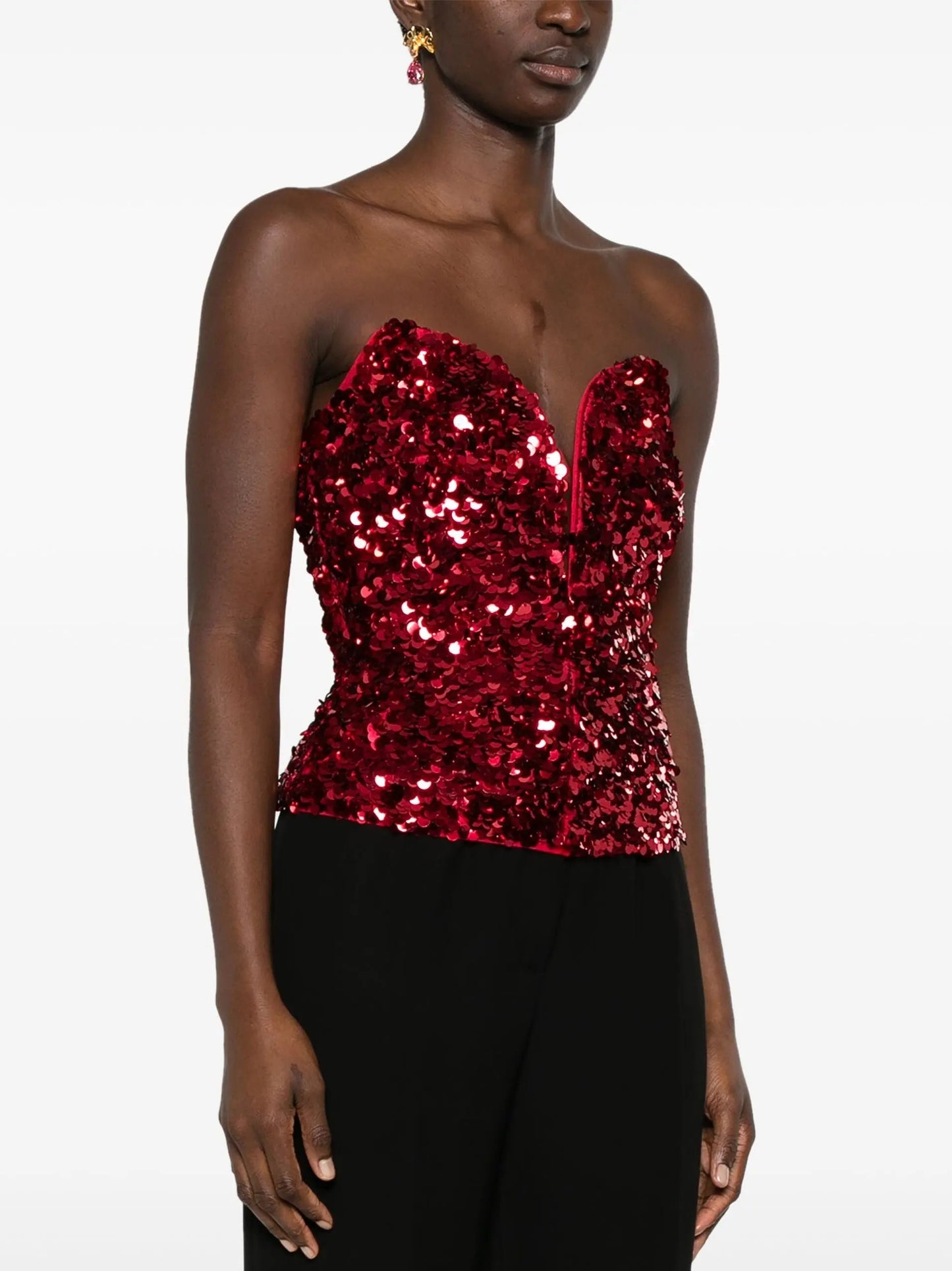 3D Red Sequin Corset Top - Tops