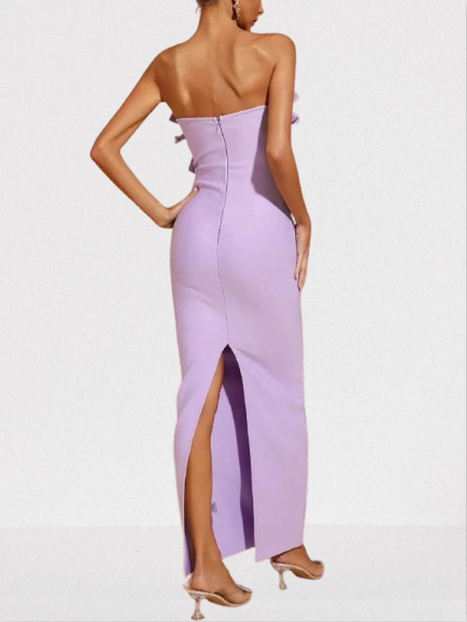 3D Ruffled Beaded Sleeveless Lilac Gown - Dresses