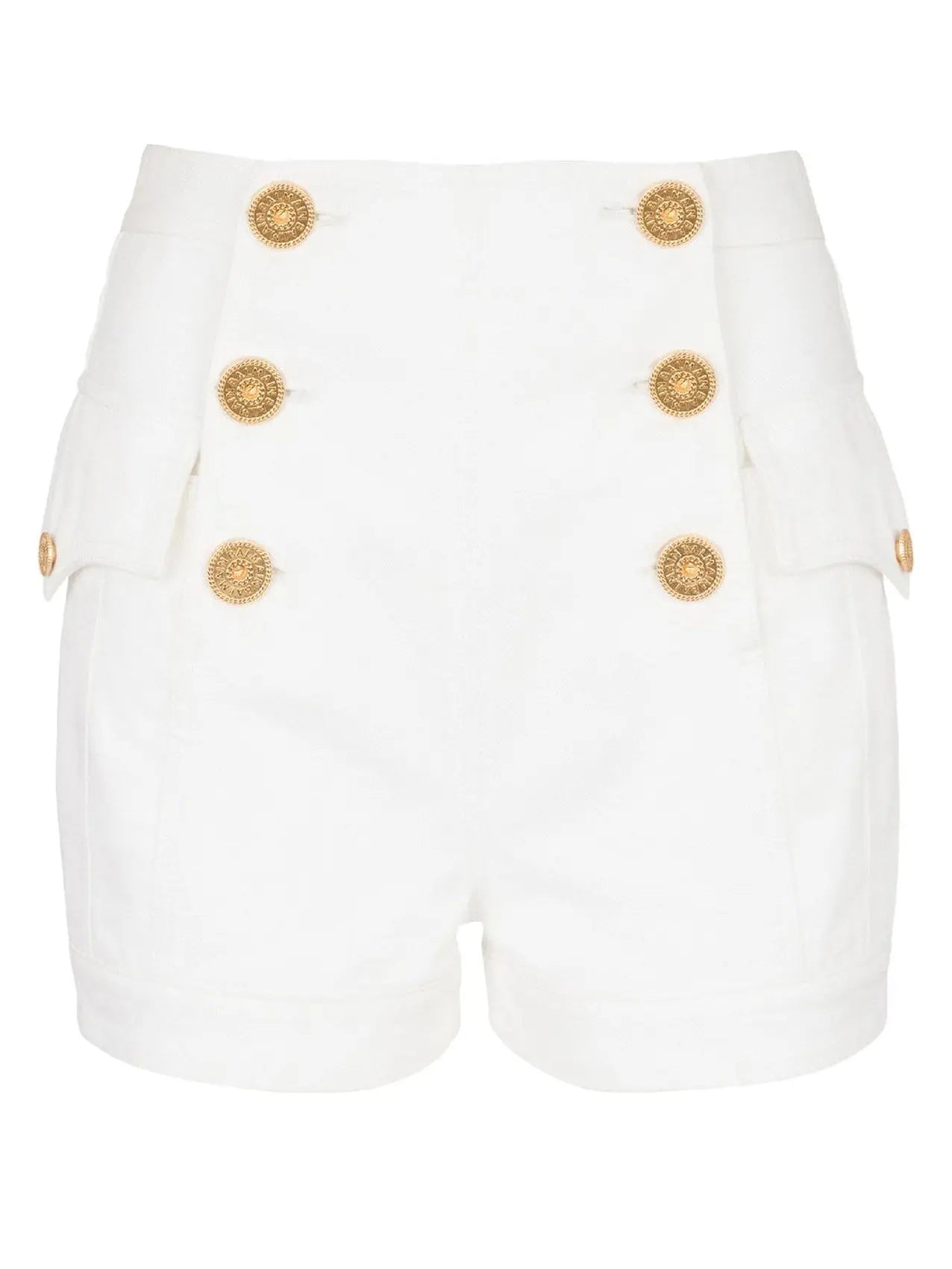 6-Button White Denim Shorts - Jeans & Pants