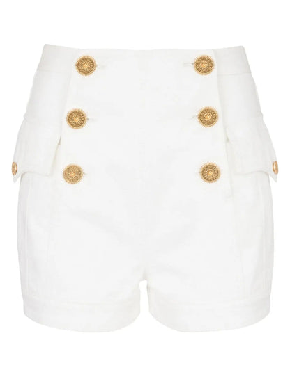 6-Button White Denim Shorts - Jeans & Pants