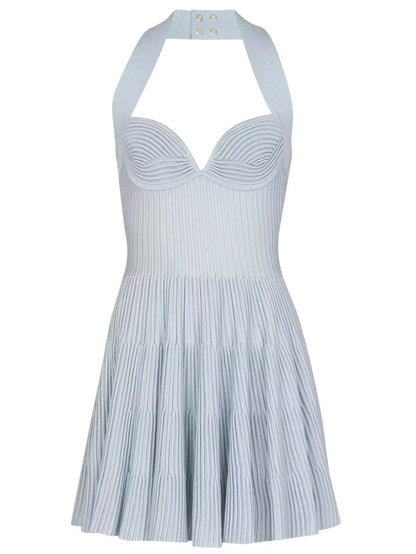 A-Line Knit Halterneck Mini Dress - Dresses