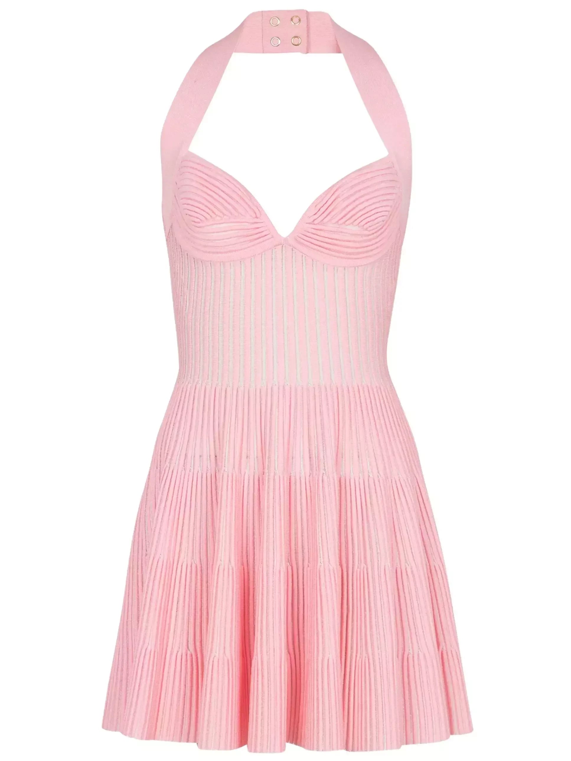 A-Line Knit Halterneck Mini Dress - Dresses