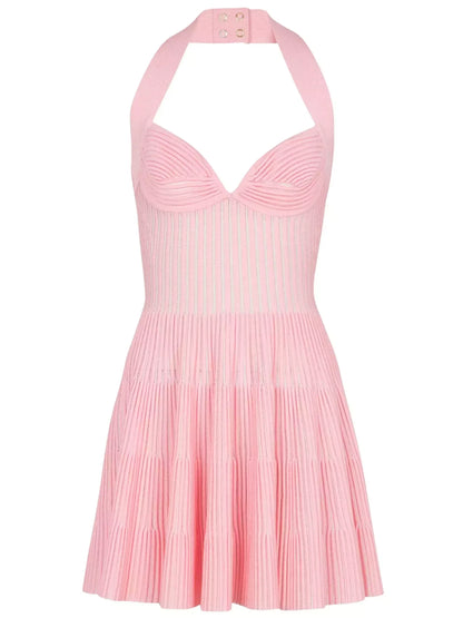 A-Line Knit Halterneck Mini Dress - Dresses