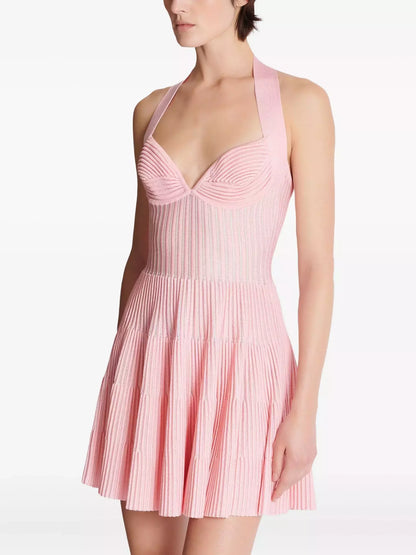 A-Line Knit Halterneck Mini Dress - Dresses