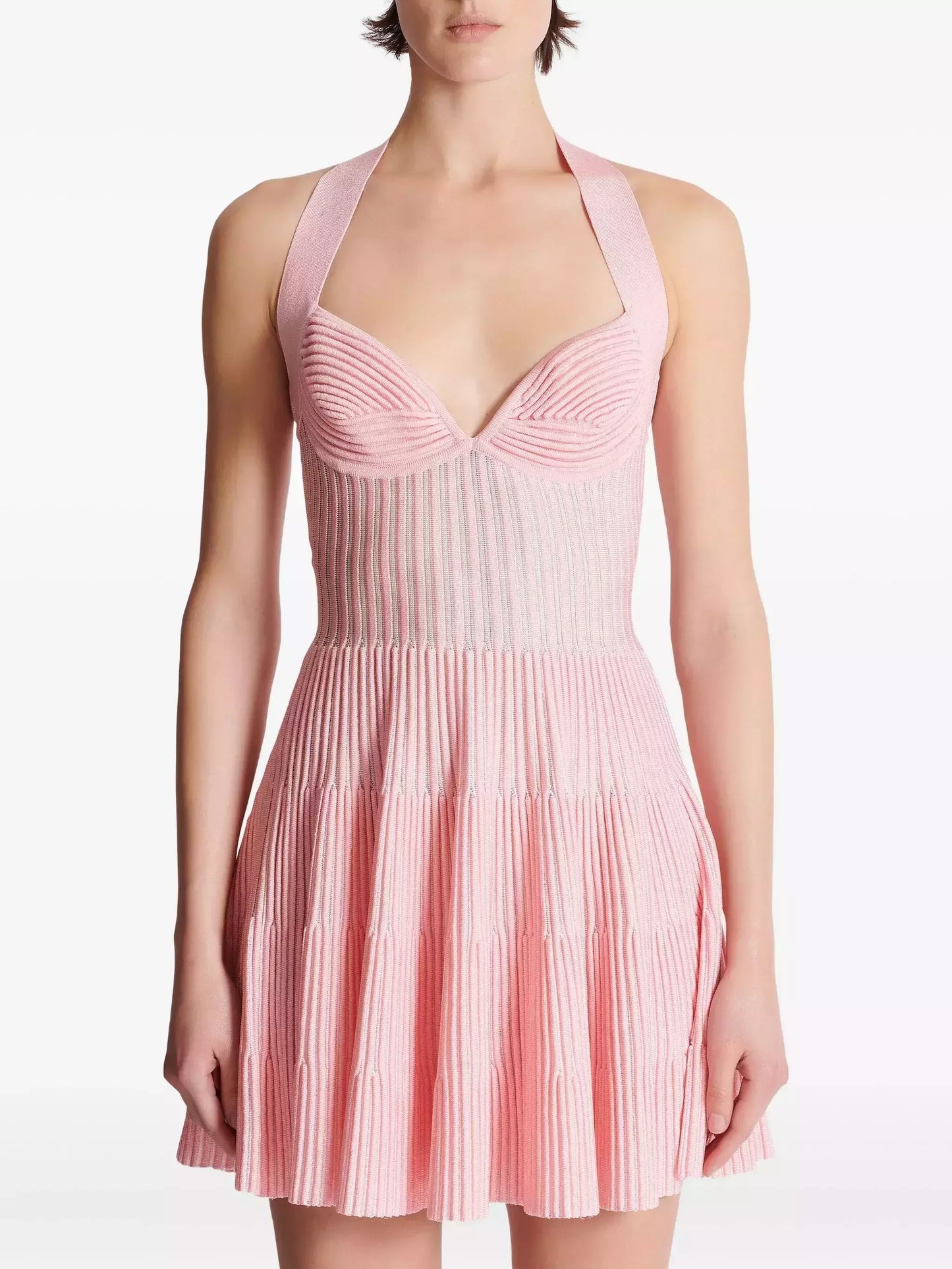 A-Line Knit Halterneck Mini Dress - Small / Pink - Dresses