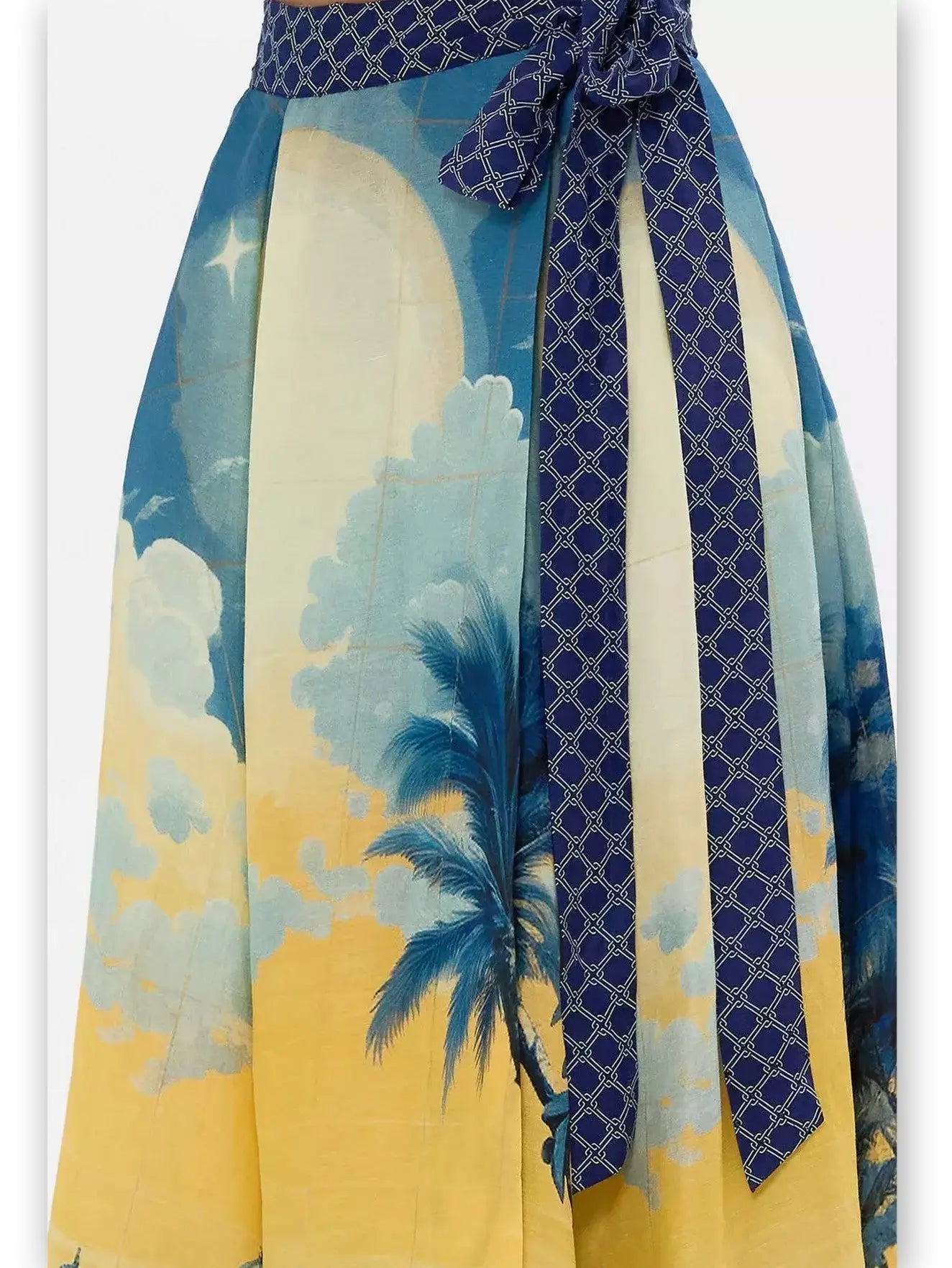 A-Line Printed Linen Wrap Maxi Skirt - Skirts