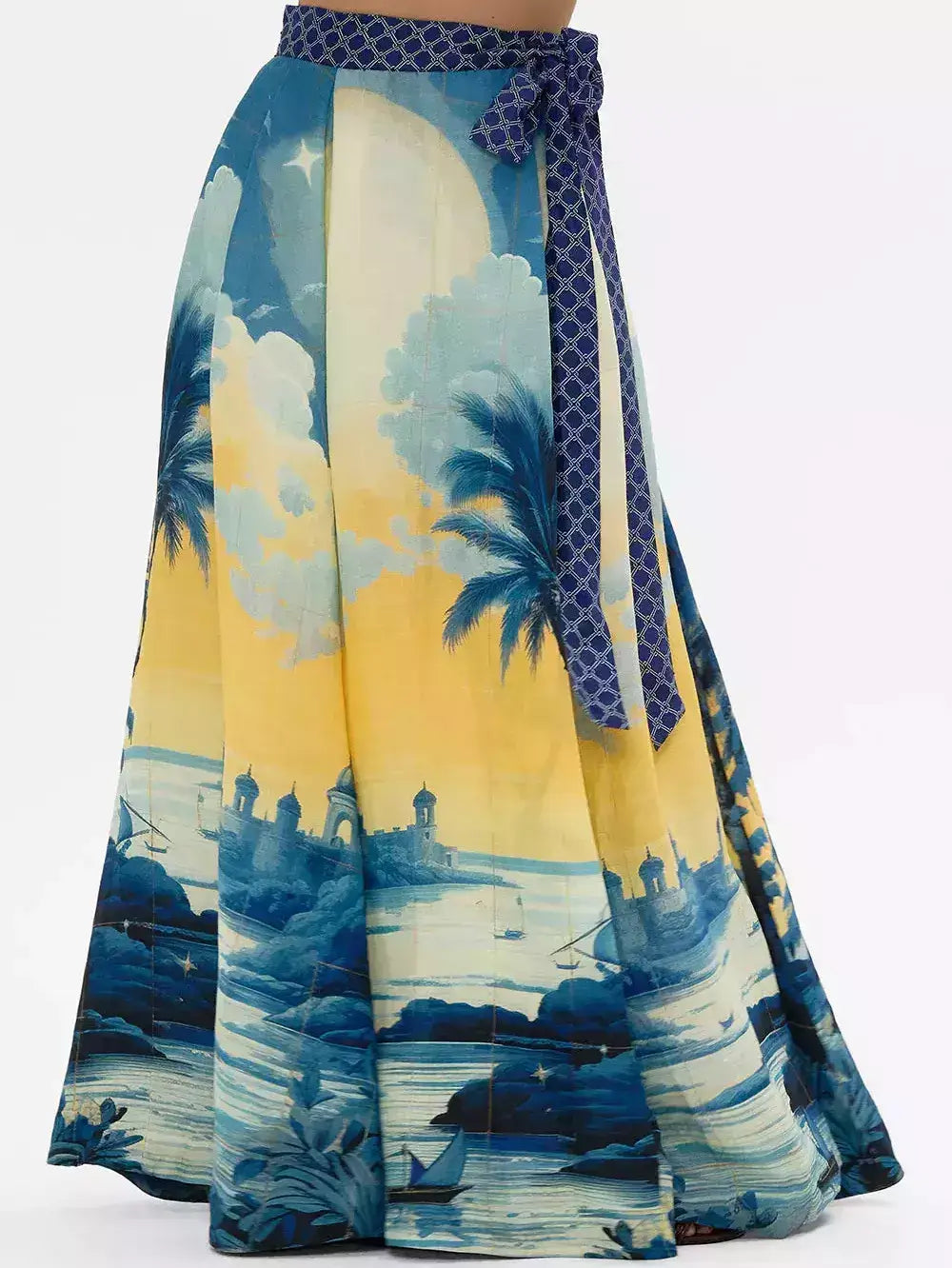 A-Line Printed Linen Wrap Maxi Skirt - Skirts