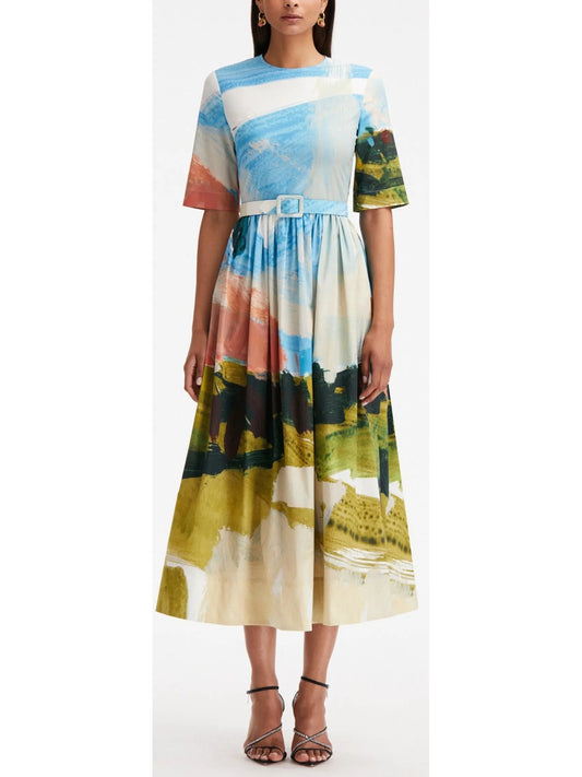 Abstract Landscape Cotton Poplin Dress - Branna Couture