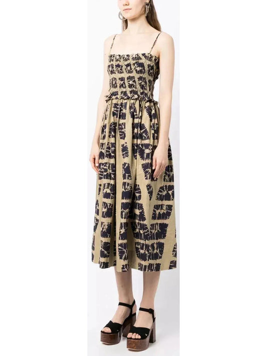 Abstract-Printed Sleeveless Cotton Midi Dress - Branna Couture