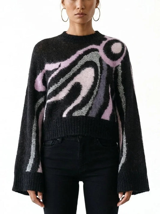 Abstract Multicolor Wool Mohair Wide Sleeve Sweater - Small - Sweaters & Knitwear