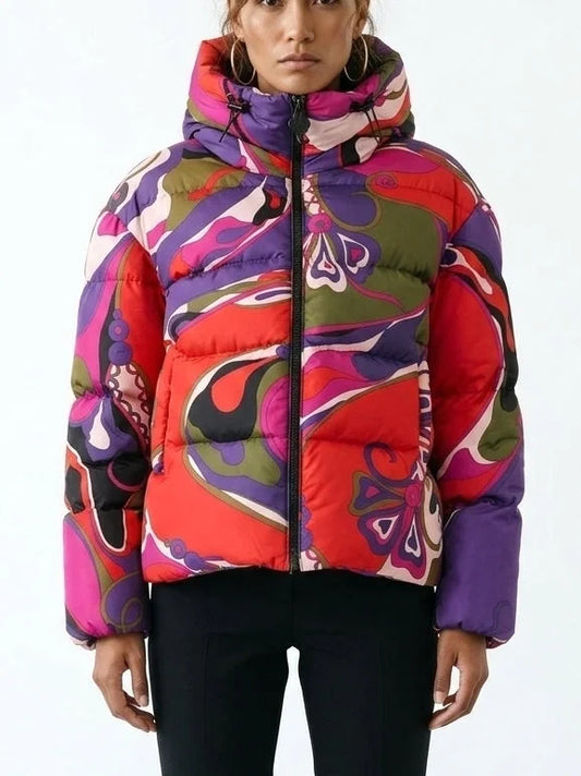 Button-Front Down Jacket with Shearling Collar - Small - Jackets