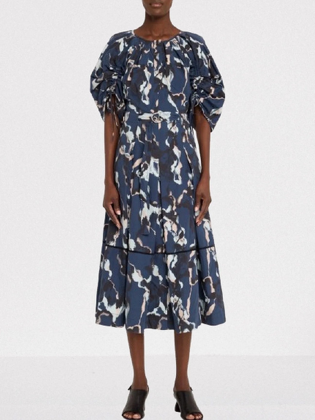 Abstract Printed Belted Midi Dress - Small - Dresses