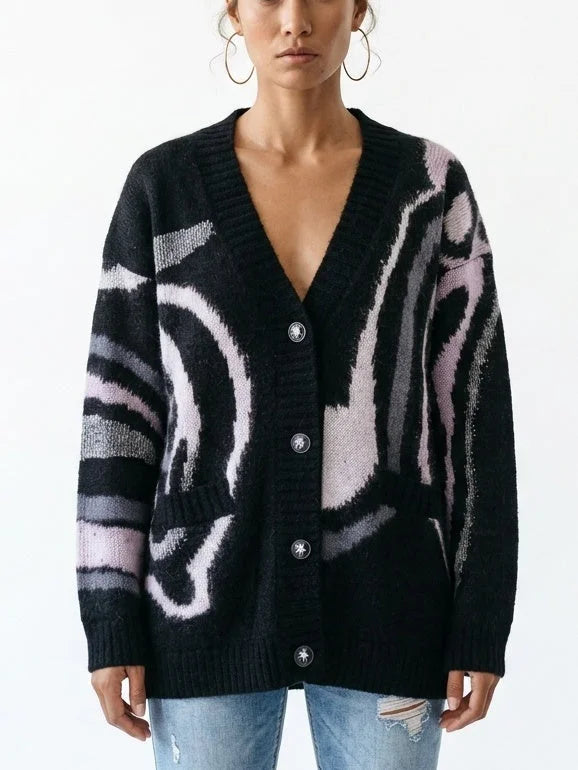 Abstract Wool Blend Oversized Cardigan - Small - Sweaters & Knitwear