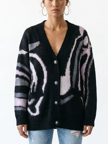 Abstract Wool Blend Oversized Cardigan - Small - Sweaters & Knitwear