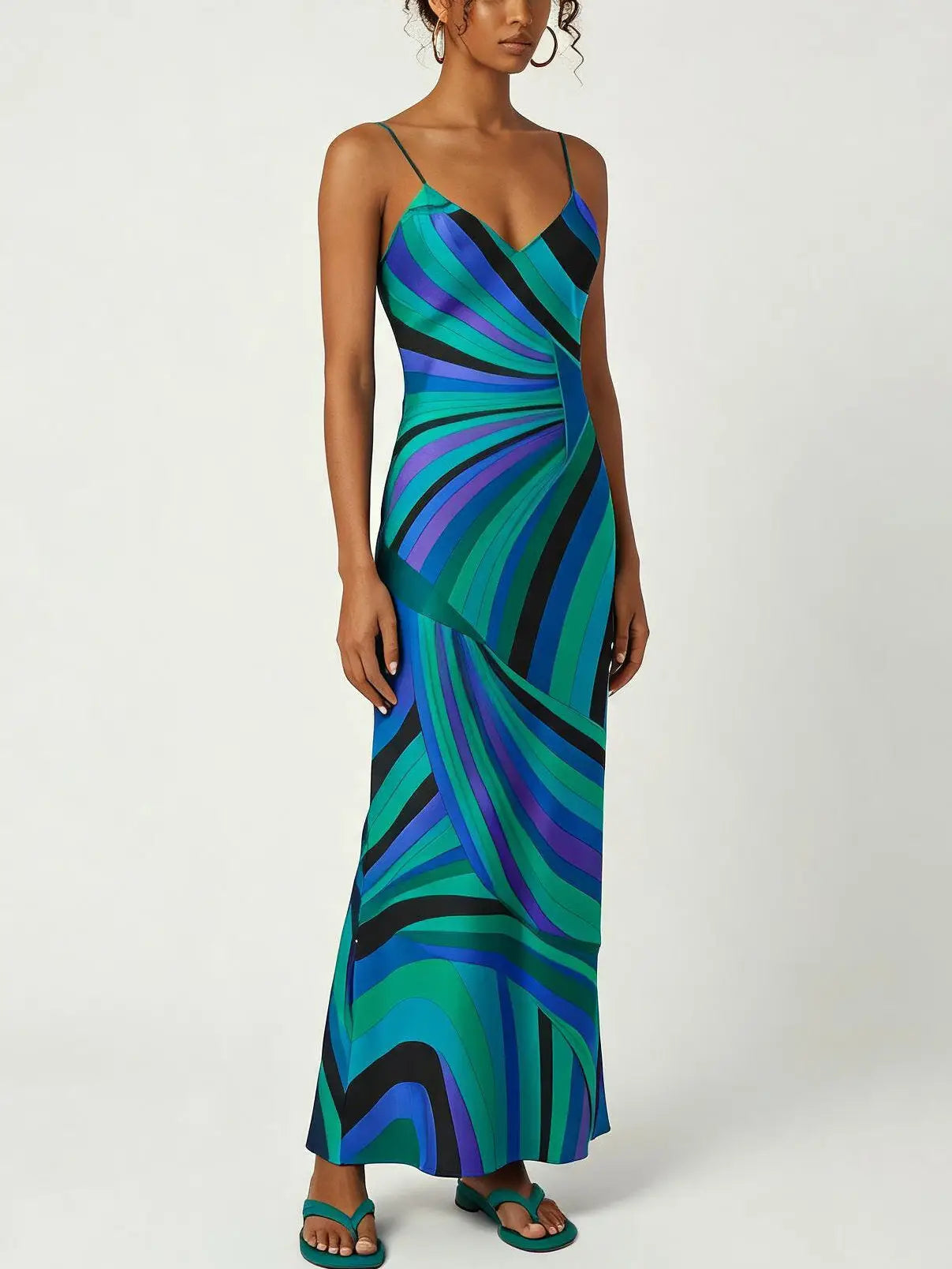Abstract Geometric Silk Cape Maxi Dress - Dresses