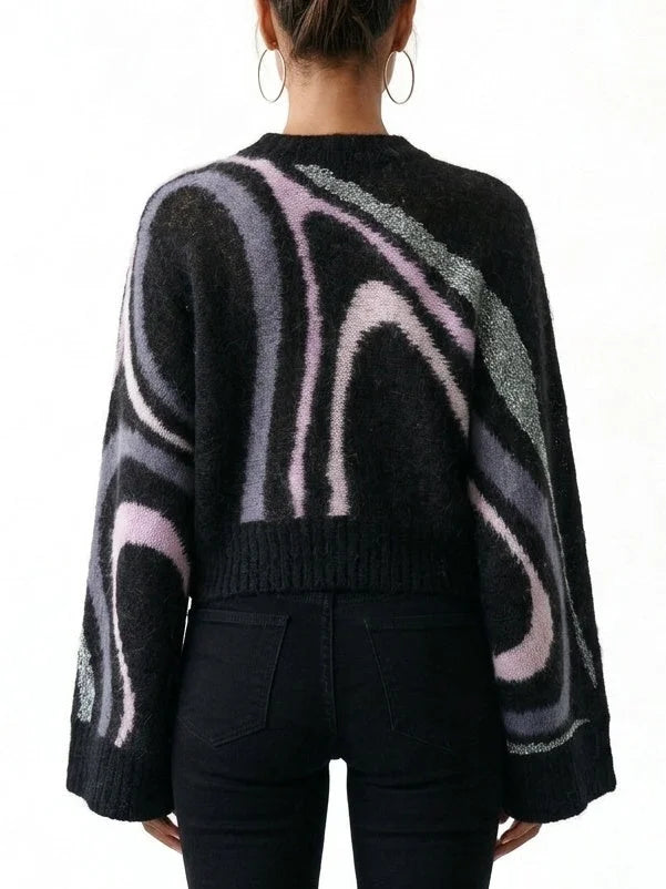 Abstract Multicolor Wool Mohair Wide Sleeve Sweater - Sweaters & Knitwear