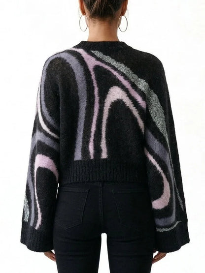 Abstract Multicolor Wool Mohair Wide Sleeve Sweater - Sweaters & Knitwear